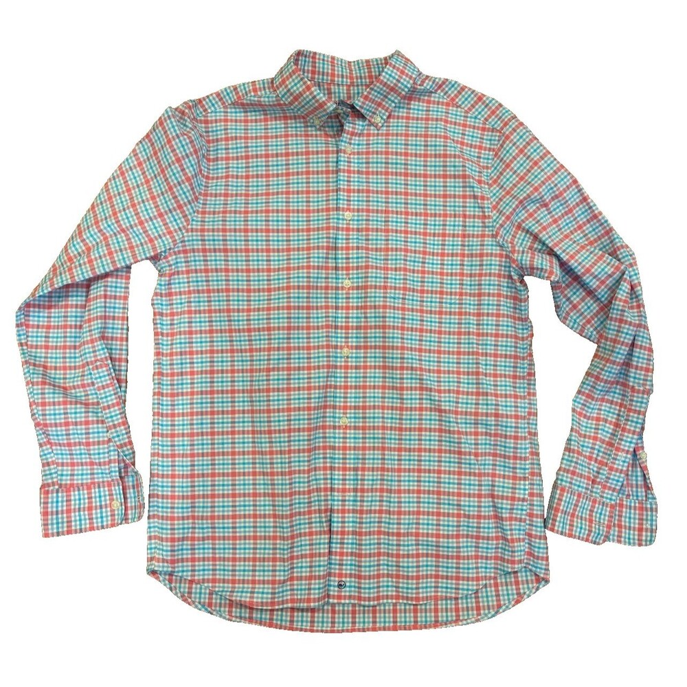 Vineyard Vines Shirt Mens M Blue Pink Plaid Long Sleeve Performance Stretch EUC
